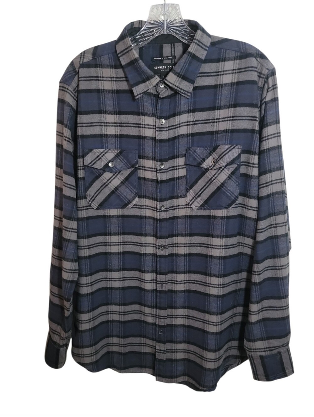 Kenneth Cole New York plaid flannel button down shirt men's size large